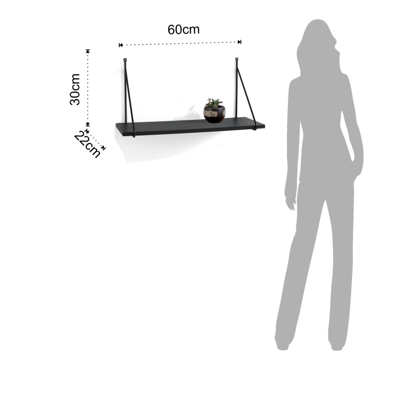 Mensola Da Parete Fast Black 24 X 65 H.4 Cm