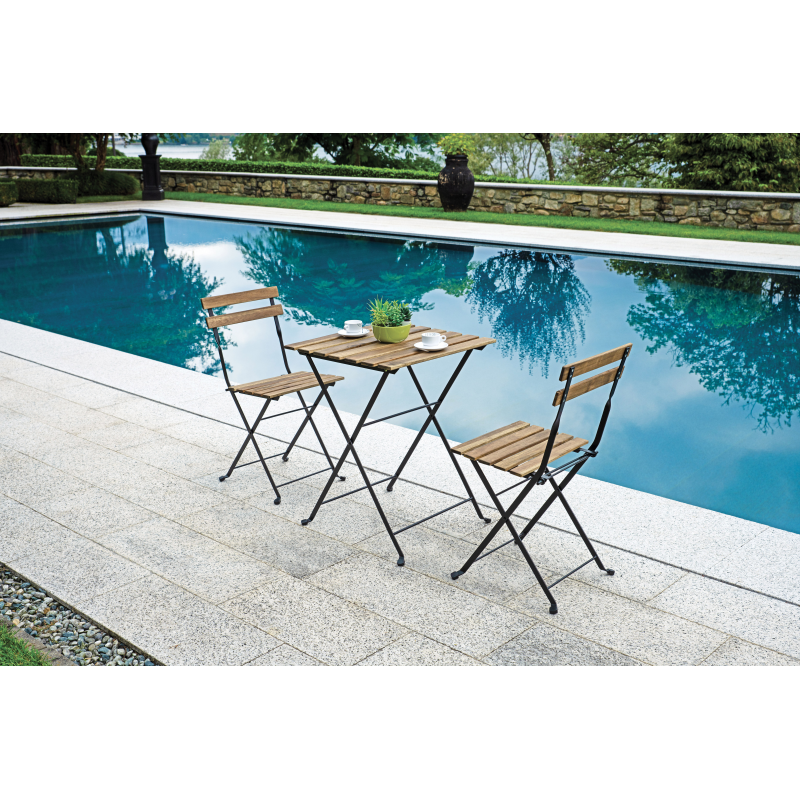 Set Bistrò In Ferro E Acacia Fsc Scura - 2 Sedie E Un Tavolo 55X54 Cm Moia