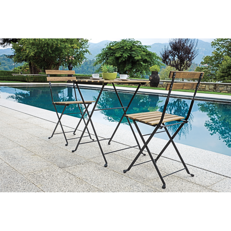 Set Bistrò In Ferro E Acacia Fsc Scura - 2 Sedie E Un Tavolo 55X54 Cm Moia
