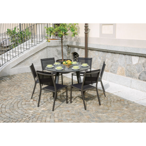 Tavolo Tondo Alberese Ø 120 Con Piano In Alluminio Antracite Moia