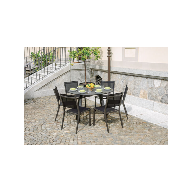 Tavolo Tondo Alberese Ø 120 Con Piano In Alluminio Antracite Moia