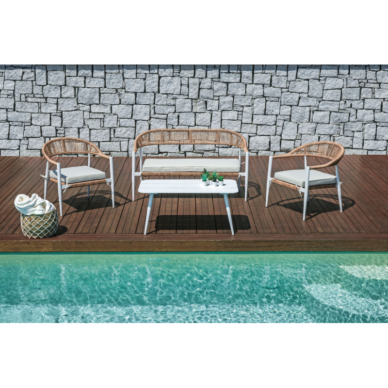 Salotto Milano In Alluminio Bianco + Seduta E Schienale In Wicker Paglia Moia