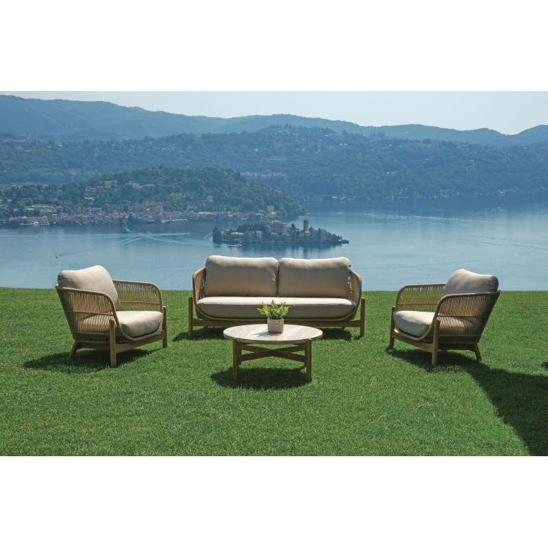 Salotto Lamezia In Acacia Certificata Fsc Color Teak Con Corda Color Naturale Moia