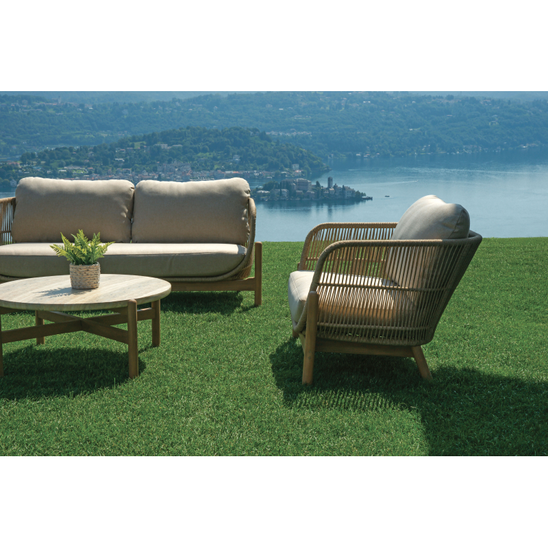 Salotto Lamezia In Acacia Certificata Fsc Color Teak Con Corda Color Naturale Moia