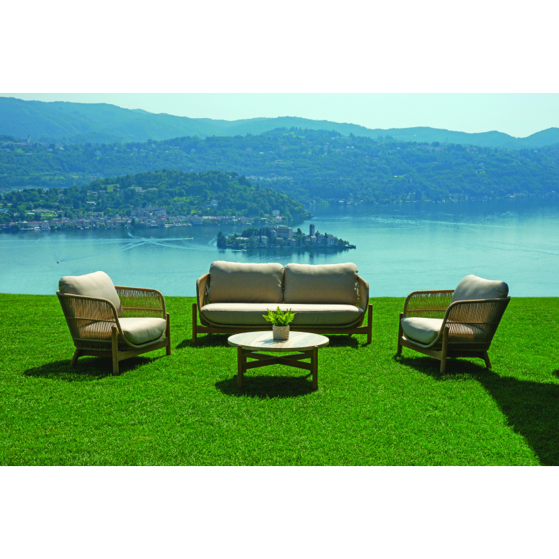 Salotto Lamezia In Acacia Certificata Fsc Color Teak Con Corda Color Naturale Moia