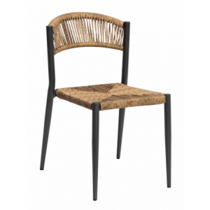 Set Di 2 Sedie Milano Contract Senza Braccioli In Alluminio Grigio E Corda Paglia Moia