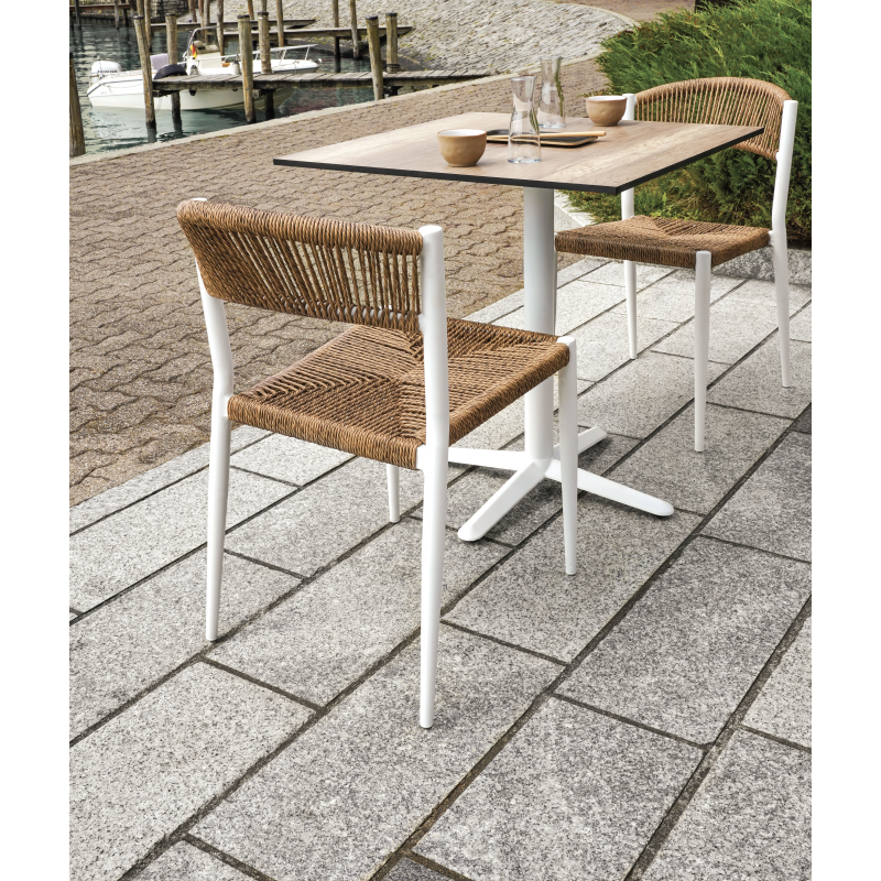Set Di 2 Sedie Milano Contract Senza Braccioli In Alluminio Bianco E Corda Paglia Moia
