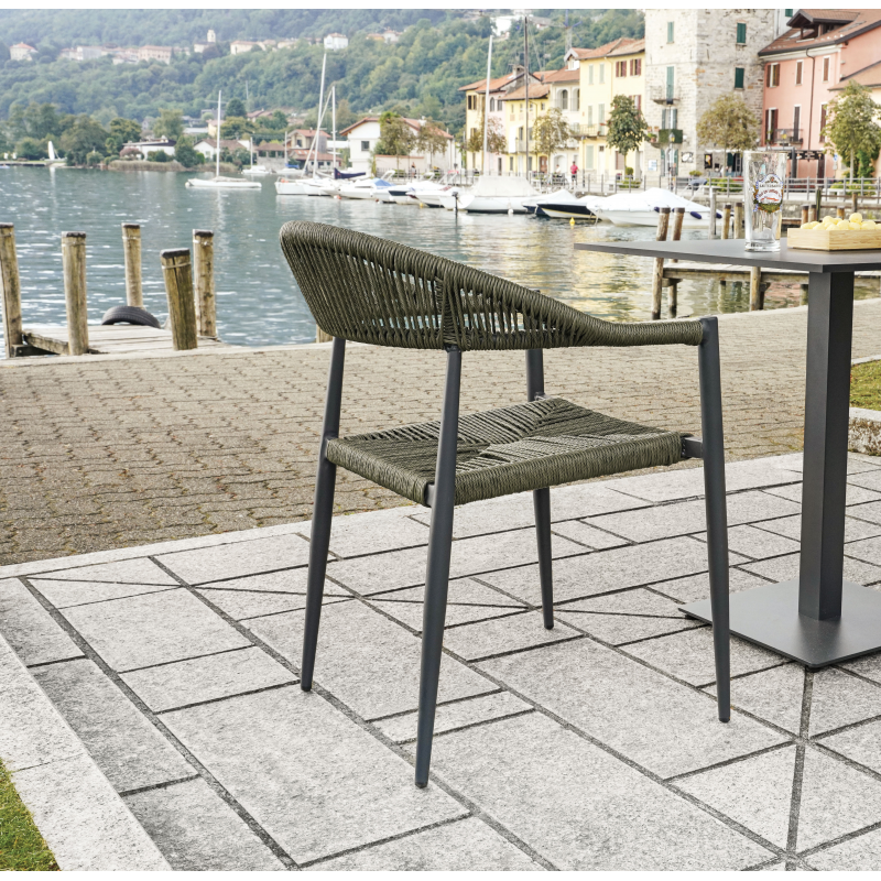 Poltrona Milano In Alluminio Grigio Antracite Con Corda Sintetica Verde Moia