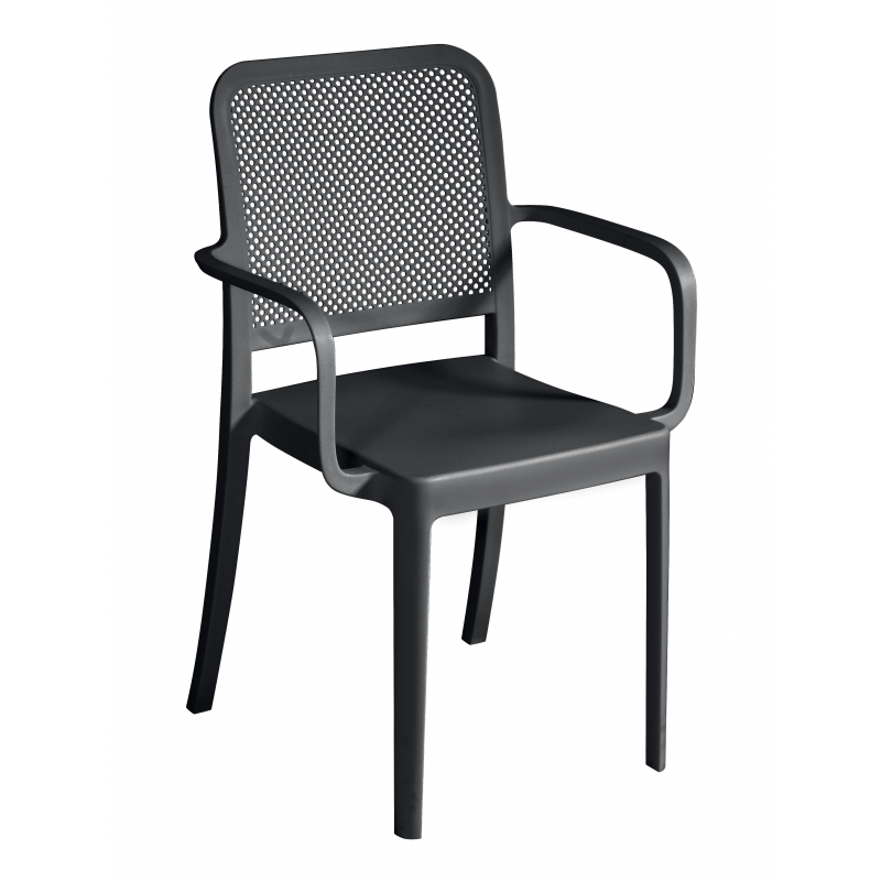 Set Di 2 Sedie Catania In Polipropilene Traforata Con Braccioli Antracite Moia