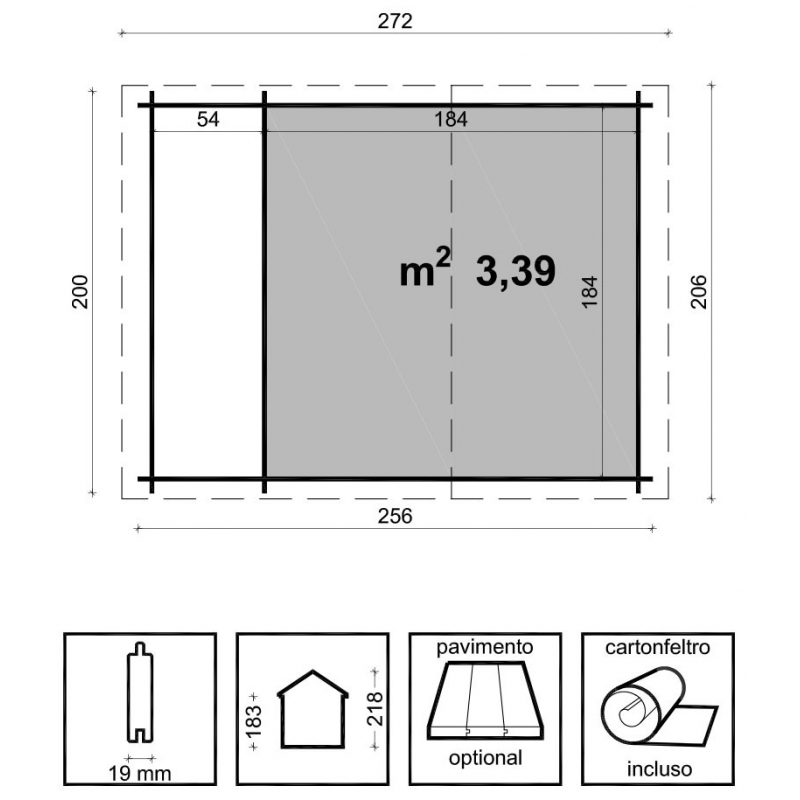 Casetta Con Legnaia Ava Cm. 200X200 Losa