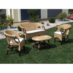 Zoom Salotto lucrezia 4 pezzi rattan con c noce naturale rattan