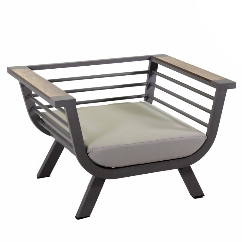 Salotto alluminio riverside tortora con cuscini crema (bracciolo in hpl) 3 pezzi