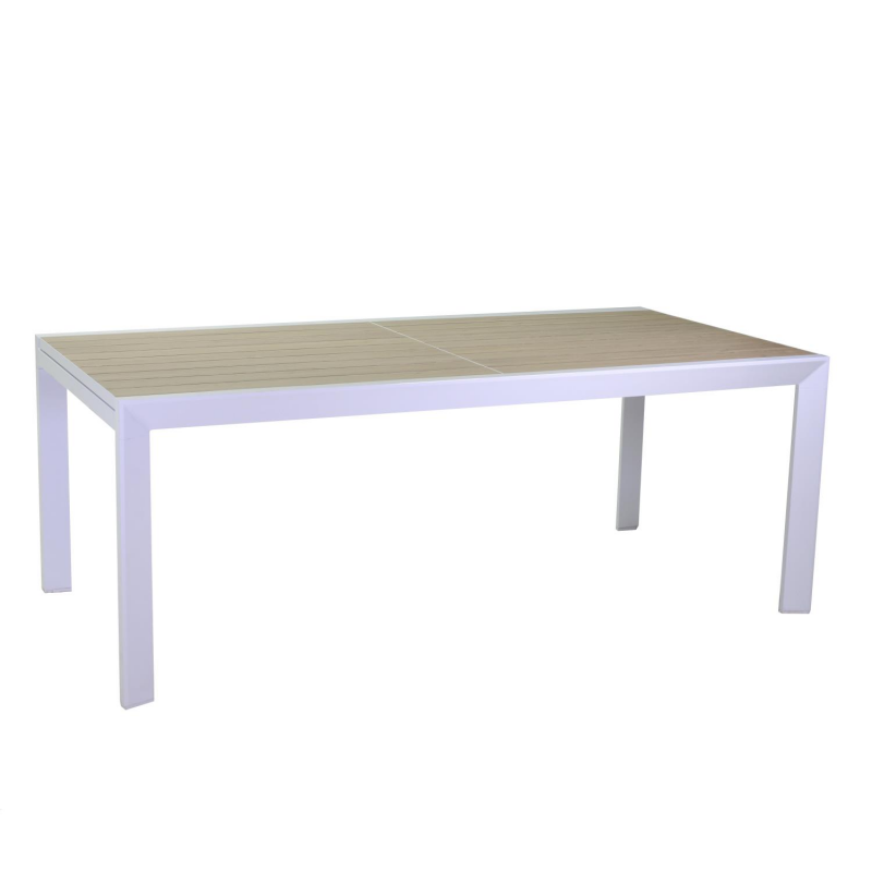 Tavolo alluminio cleveland bianco opacoall. top effetto legno cm200/300x100h75