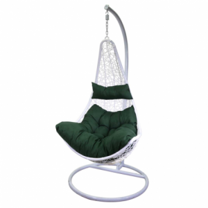 Dondolo pensile Rialto bianco con supporto e cuscino verde cm82x65h124