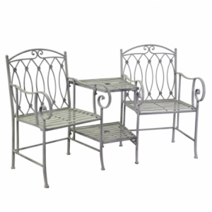 Panchina 2 posti con tavolo metallo Ragusa e portaombrellone grigio