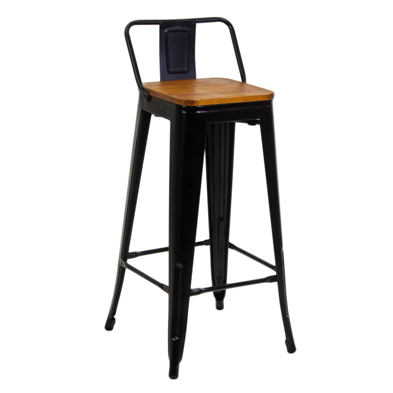 Sgabello ferro new bristol nero seduta legno cm42x42h77/94