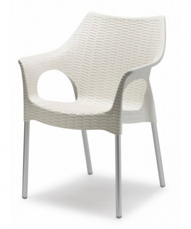 Poltrona Olimpia in tecnopolimero intrecciato con gambe anodizzate Made in Italy - set da 4