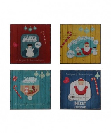 Quadro in legno con personaggi natalizi – set da 4 colorati