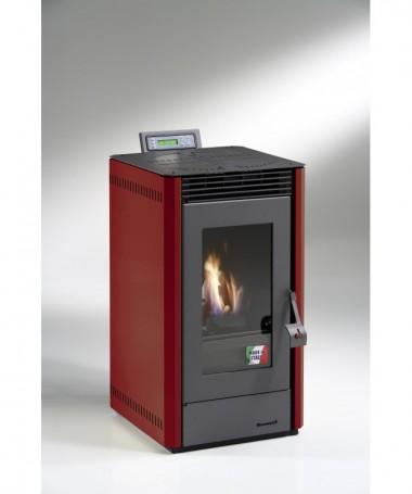 STUFA A PELLET mod. GIANGI 5,5 KW con rivestimento in ACCIAIO ROSSO - MADE IN ITALY