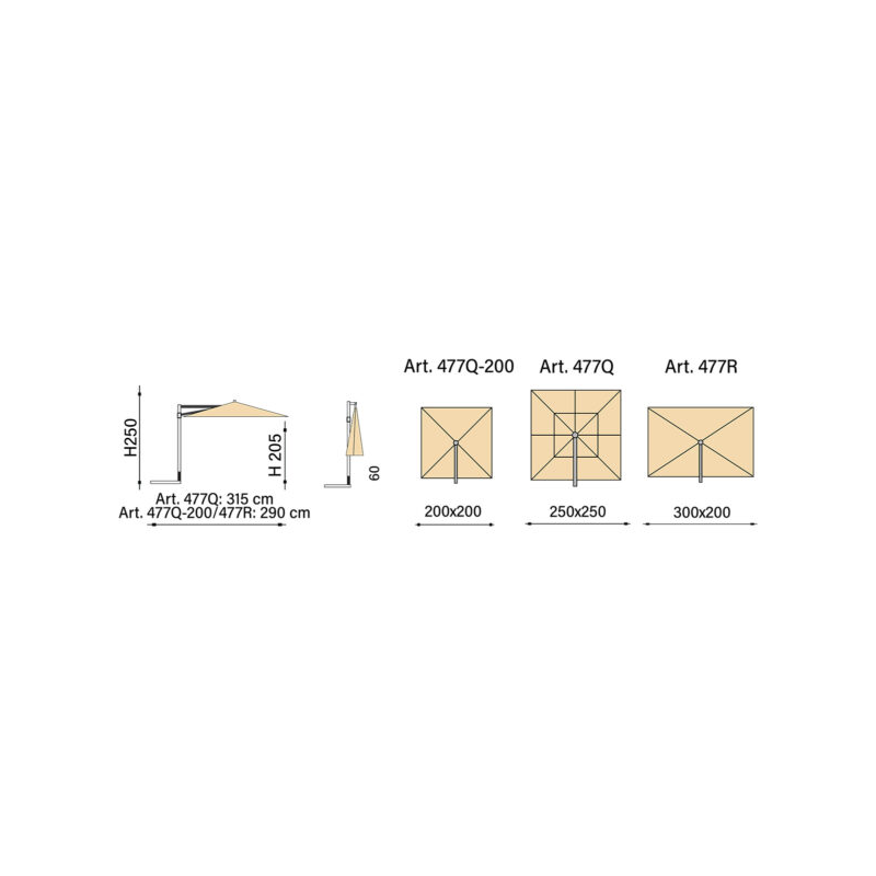 Ombrellone a palo laterale Trend Wood R300x200 cm Made in Italy