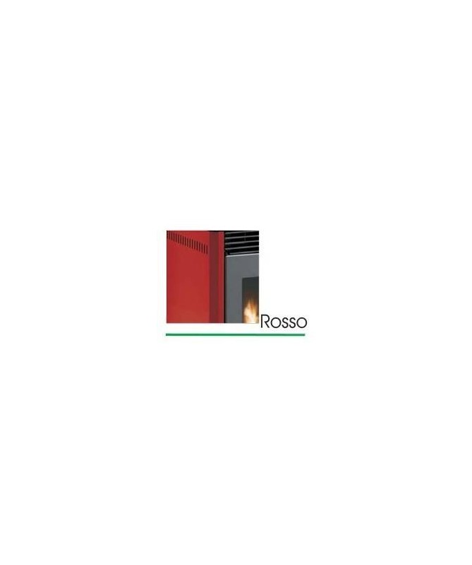 STUFA A PELLET mod. SCINTILLA 12 KW con rivestimento in ACCIAIO e MAIOLICA di colore ROSSO - MADE IN ITALY