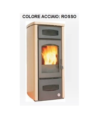 TERMOIDRO STUFA A PELLET da 16 KW con rivestimento in ACCIAIO e MAIOLICA di colore ROSSO - MADE IN ITALY