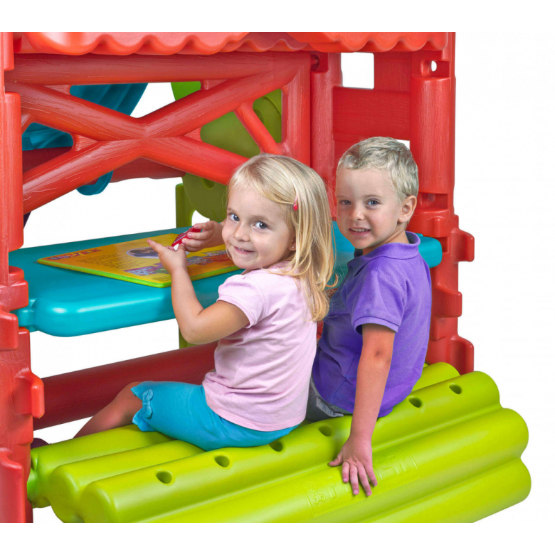 Casetta Bosco gioco da giardino multicolor con scivolo 200x125