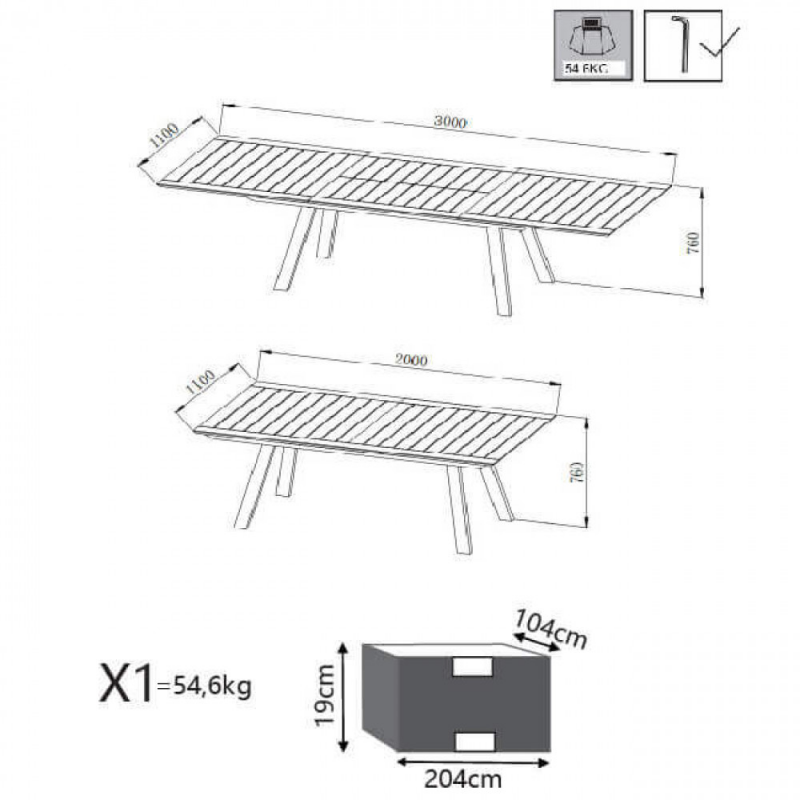 Tavolo Zante allungabile in alluminio 200-300x110 cm da esterno