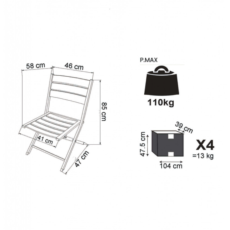 Set di 4 SEDIE ALABAMA PIEGHEVOLE