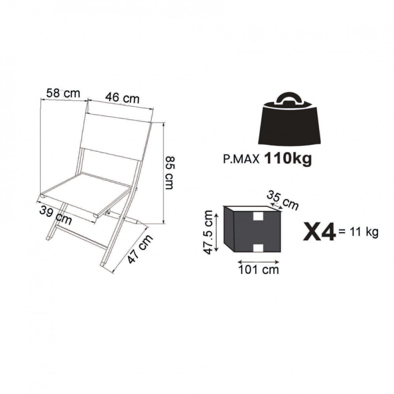 Set 4 sedie Georgia pieghevoli in alluminio per giardino