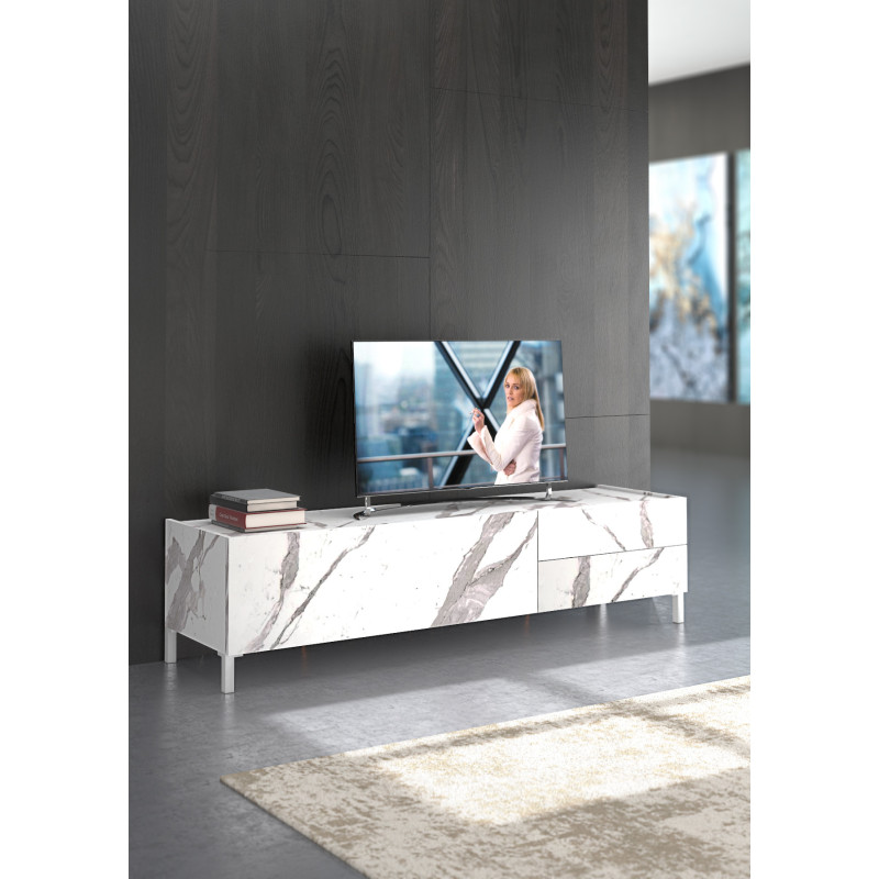 Porta Tv Eddy White Marble 182,5X46X7,6 Cm