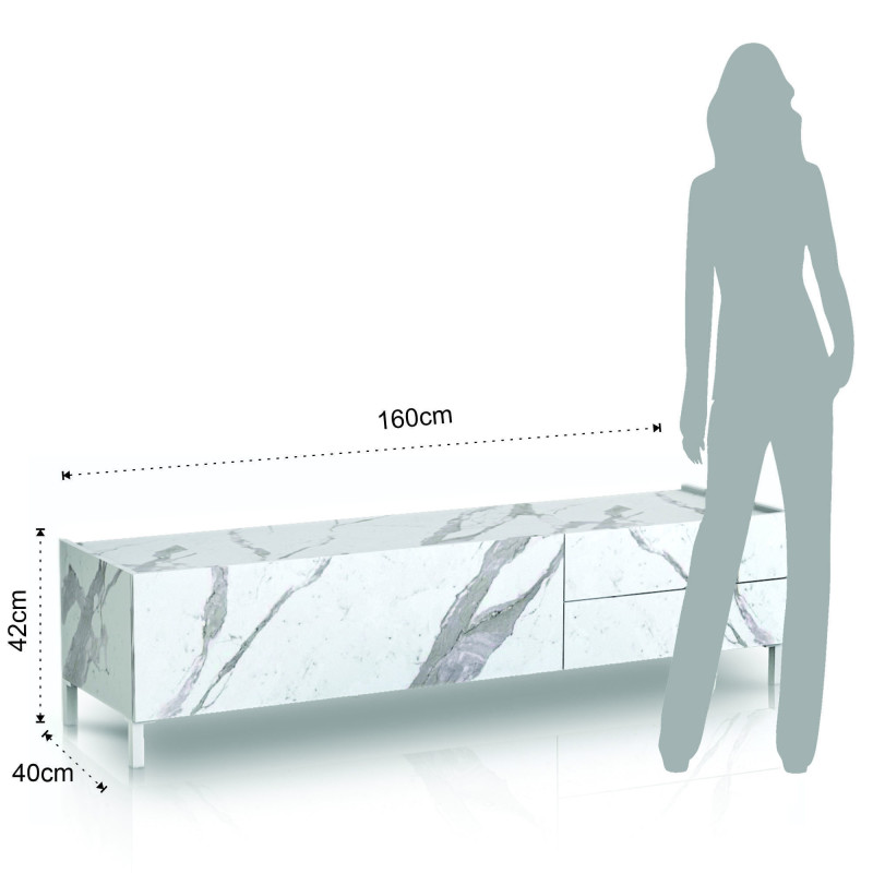 Porta Tv Eddy White Marble 182,5X46X7,6 Cm