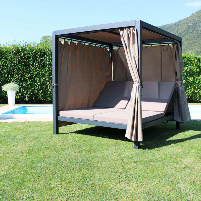 Gazebo Letto Timbuktu da Giardino in Legno e Tessuto