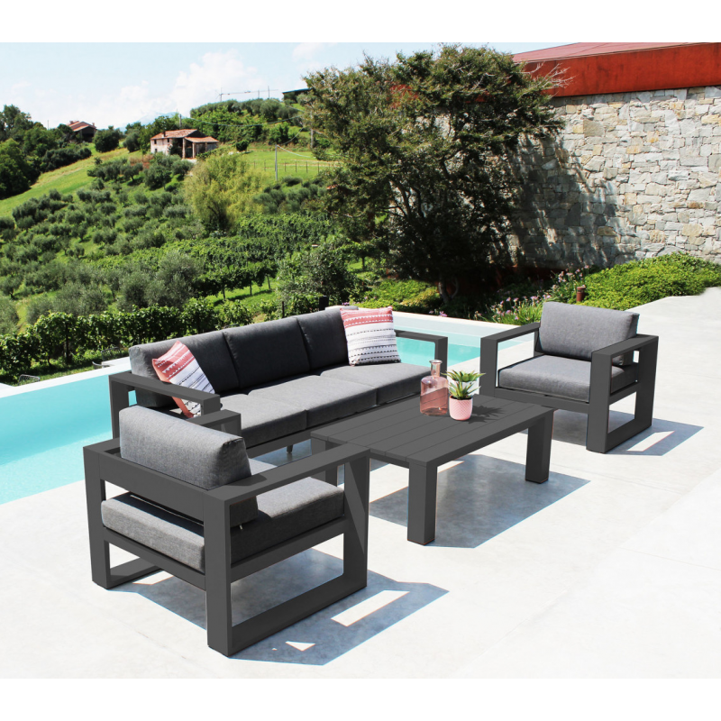 Salotto Knoxville 3 posti in alluminio con cuscini elegante