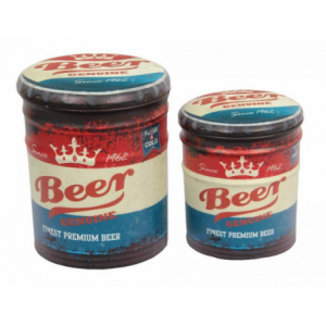 SET DI 2 POUF CONTENITORE TONDO BIRRA BLU E ROSSO