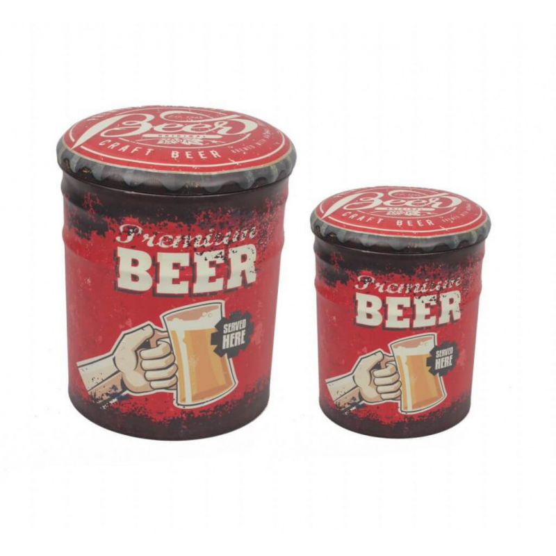 SET DI 2 POUF CONTENITORE TONDO BIRRA ROSSO E NERO