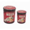 SET DI 2 POUF CONTENITORE TONDO BIRRA ROSSO E NERO