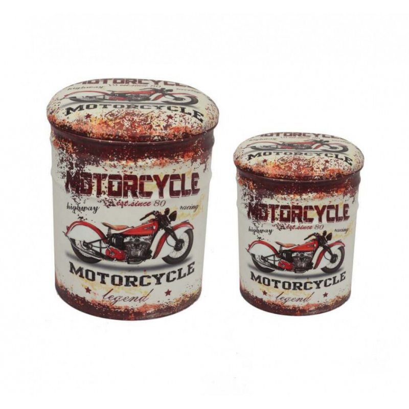 Set 2 Pouf Contenitore Tondo Moto Grigio Chiaro per Casa
