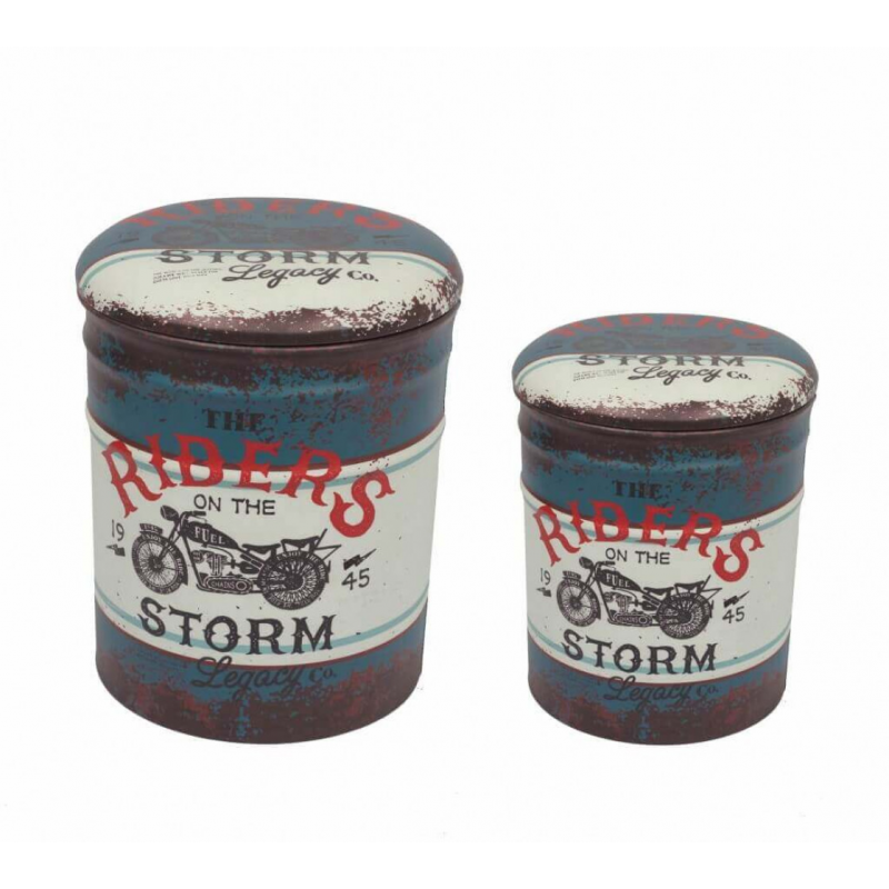 Set 2 Pouf Contenitore Tondo Moto Blu per Casa