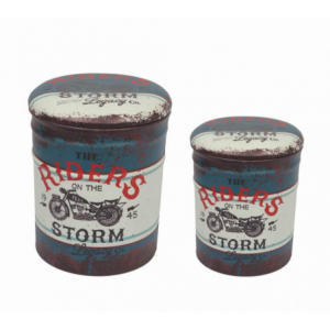 Zoom SET DI 2 POUF CONTENITORE TONDO MOTO BLU