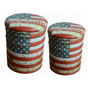 Set 2 Pouf Contenitore Tondo USA per Casa