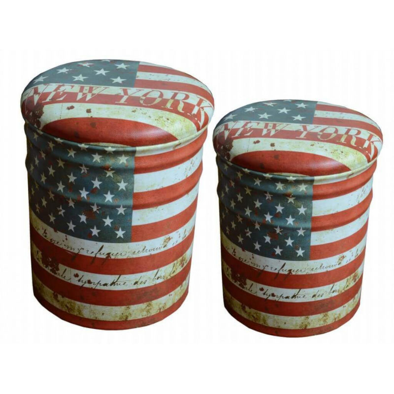 Set 2 Pouf Contenitore Tondo USA per Casa
