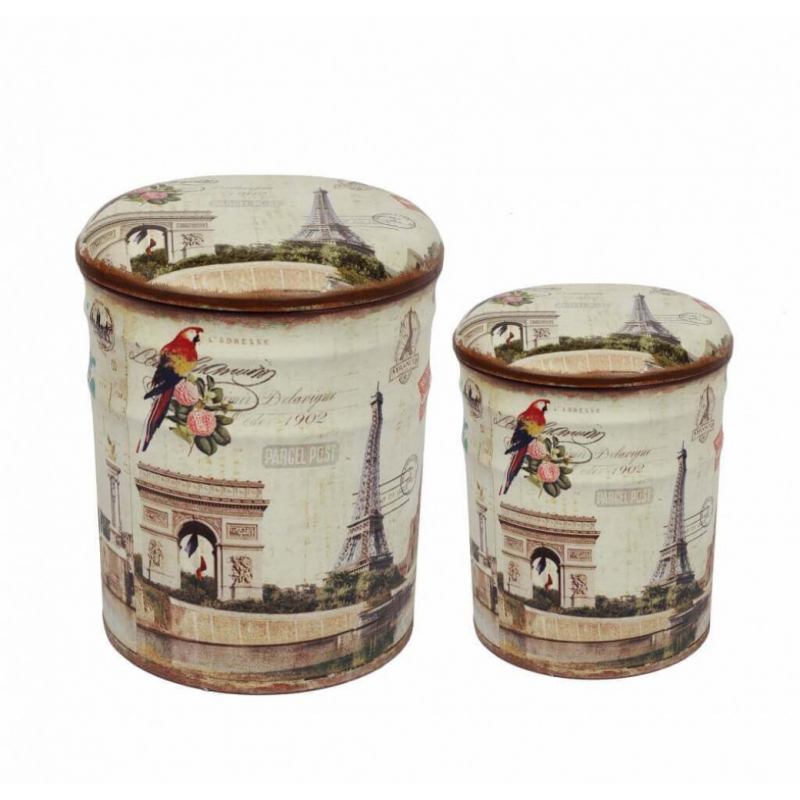 Set 2 Pouf Contenitore Tondo Parigi per Casa