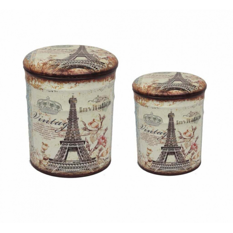 Set 2 Pouf Contenitore Tondo Torre Eiffel per Casa