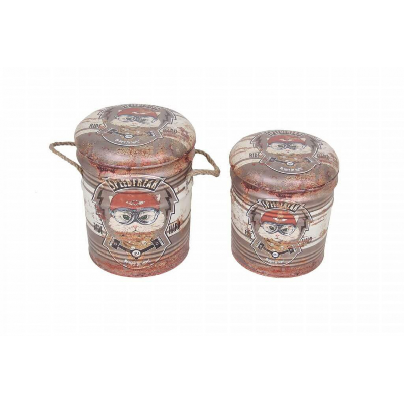 Set 2 Pouf Contenitore Tondo Mattone per Casa