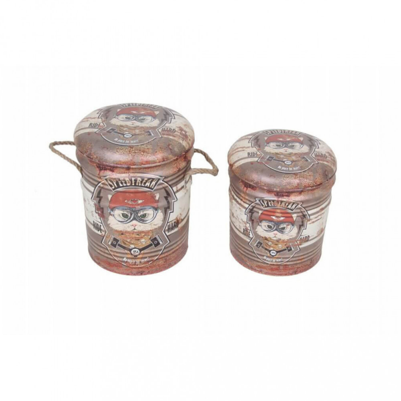 Set 2 Pouf Contenitore Tondo Mattone per Casa