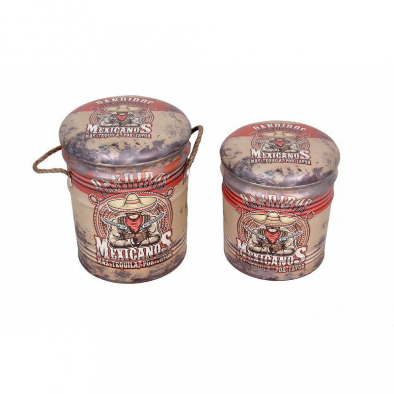 Set 2 Pouf Contenitore Tondo Crema per Casa