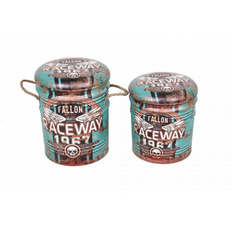 SET DI 2 POUF CONTENITORE TONDO TURCHESE