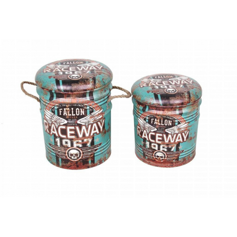 SET DI 2 POUF CONTENITORE TONDO TURCHESE