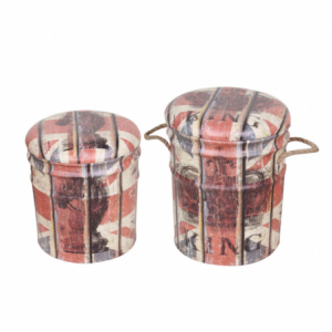 Set 2 Pouf Contenitore Tondo Panna e Rosso per Casa